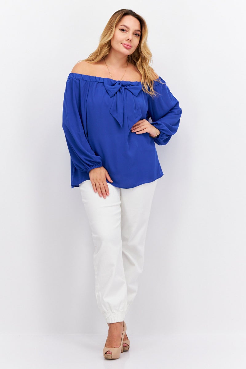 Riley & Rae Women Off Shoulder Long Sleeve Blouse, Blue - Image 4